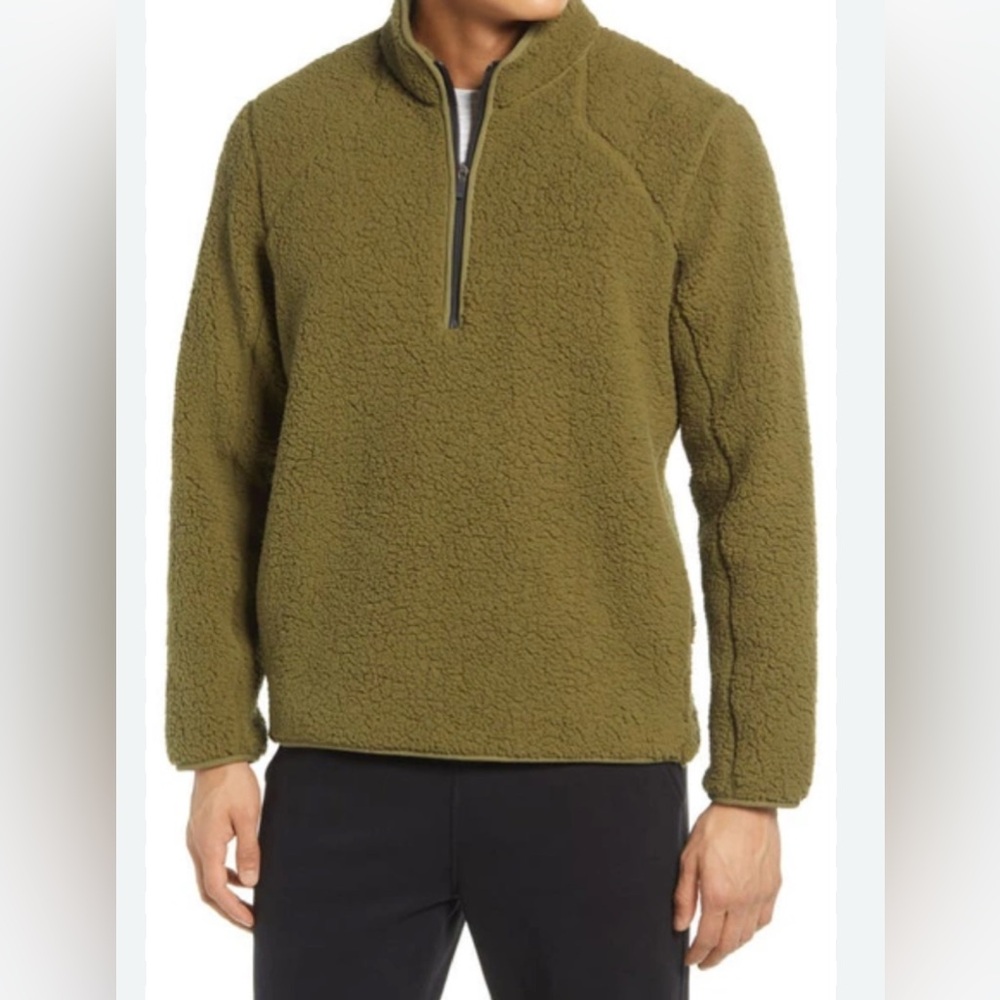Zella Cozy Green Fleece Pullover Sz L High Pile Fleece Quarter-Zip Pullover